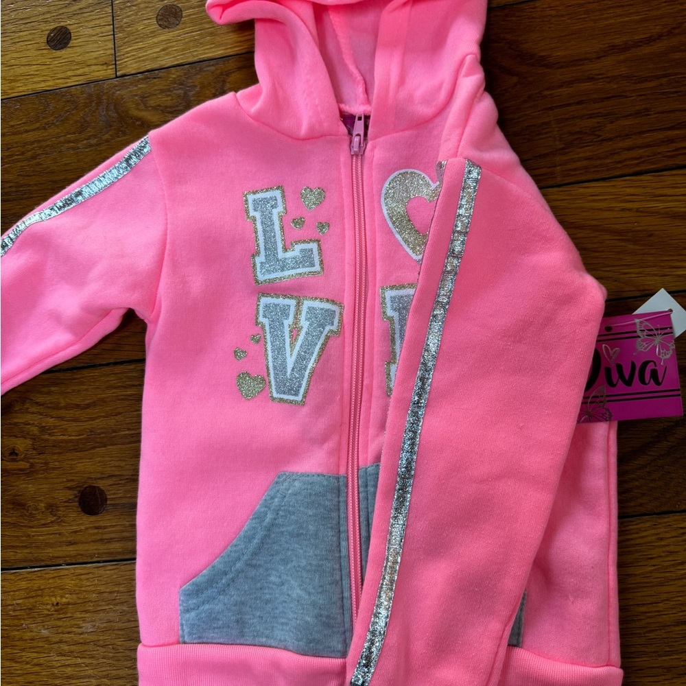 NWT Pink Love Hooded Sweatshirt Jacket 4T Zip Up Front NEW